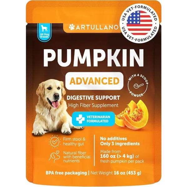 Pumpkin Powder For Dogs Digestive Support 16 OZ Fiber Supplement For Constipation For Gut Healthy Skin Digestion Glands Firm Stool Poop Anti Diarrhea Gas Relief Made In USA - 5 - CJ
