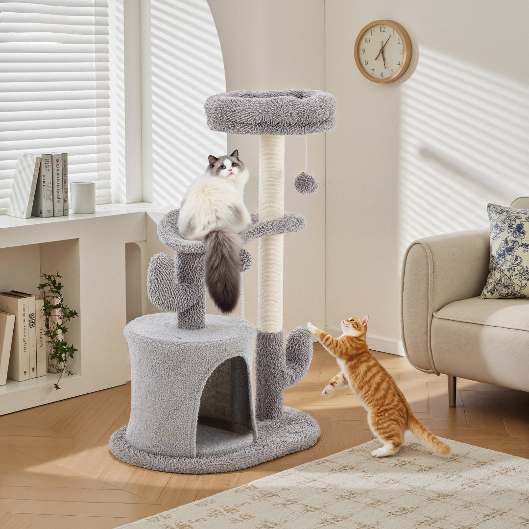 Small Cat Tree Tower, 33 Cat Scratching Post With Curved Bed - 5 - CJ
