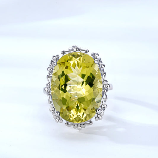 Natural Lemon Crystal Ring Luxury Style Jewelry S925 Silver - 4 - CJ