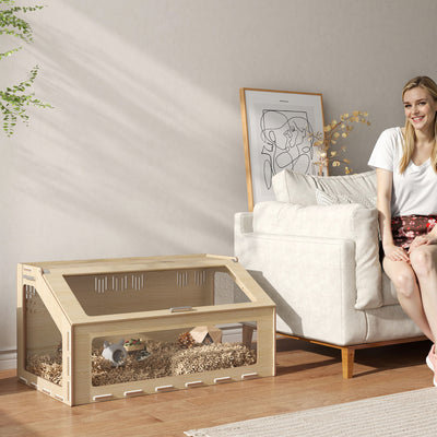 39 Inch Hamster Cage Habitat With Acrylic Window & Openable Top For Hamster, Gerbil, Guinea Pig, Rat, Oak - 5 - cjdroshippping