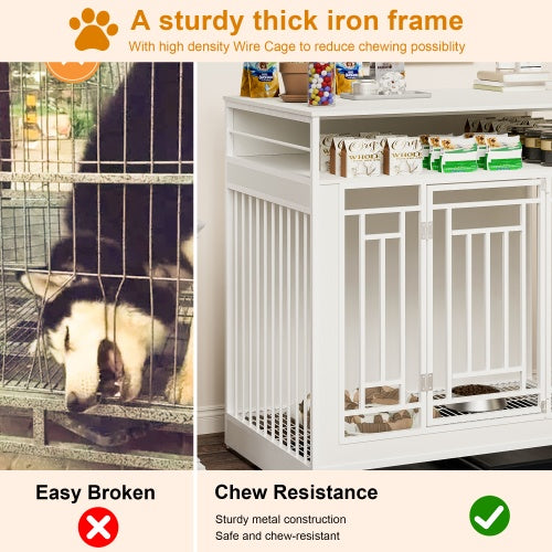 43.3 Inch Large Dog Kennel Furniture, Wooden Kennel With Divider - 5 - CJ
