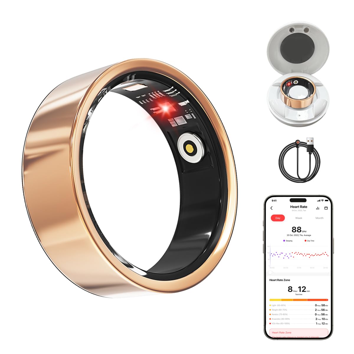 Health Smart Ring, Fitness Tracker, With Heart Rate, Blood Oxygen, Heart Rate Variability, Sleep Monitoring, Step Count, IP68 Compatible With IPhone And Android, No Subscription Fee Required - 5 - CJ