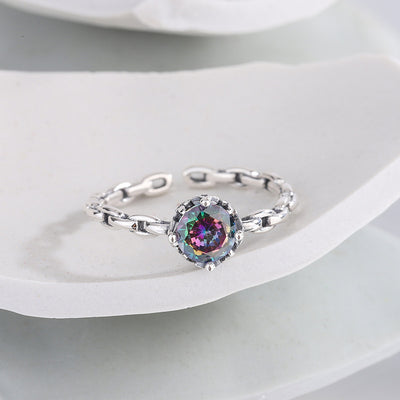 925 Sterling Silver Multicolor Zircon Chain Ring Female - 4 - CJ