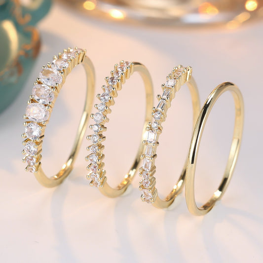 Round Color Zirconium Four - piece Ring - 0 - CJ