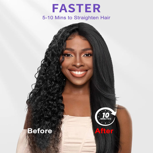 Hair Straightener Brush, Ionic Plus Steam Straightening Brush For Smooth, Anti - frizz Hair, Anti - Scald Ceramic Straightening Comb, Heated Straightener Brush Flat Iron Fast Heating For Home Salon - 5 - CJ