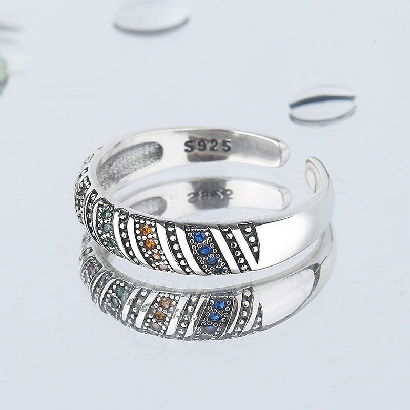 S925 Sterling Silver Fashion Personalized Color Diamond Thread Ring - 4 - https://x.com/titan_prim62775J