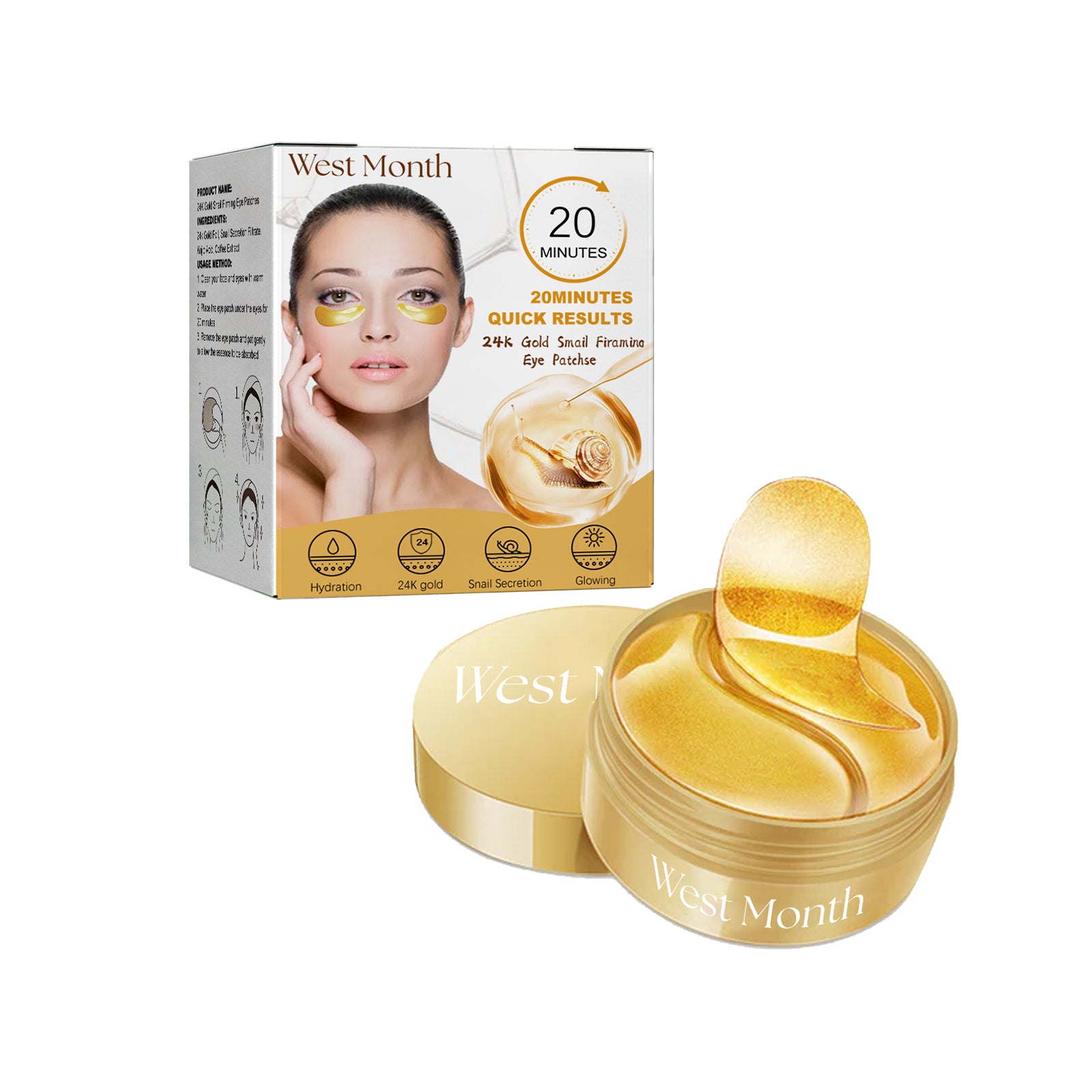West&Month Gold Snail Eye Patch Hydrating Eye Patch Skin Care Around The Eyes - 5 - CJ