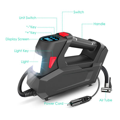 1Pc Portable Tire Inflator 120 PSI Maximum 90W Powered Tire Inflator With Digital Display LED Light Inflatable Nozzle Needle Fuse Air Compressor For Bikes Motorbikes Car Balls - 5 - cjdropshipping