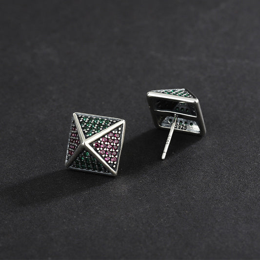 925 Sterling Silver Pyramid Studded With Colorful Zirconium Studs - 4 - CJ