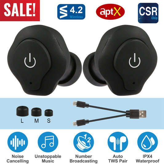 1 Pair True Wireless Earbuds CSR V4.2 In - ear Stereo Headsets IP44 Waterproof Apt - X TWS Headphones Noise Cancelling With Mic For Business Driving Walking - 5 - CJ