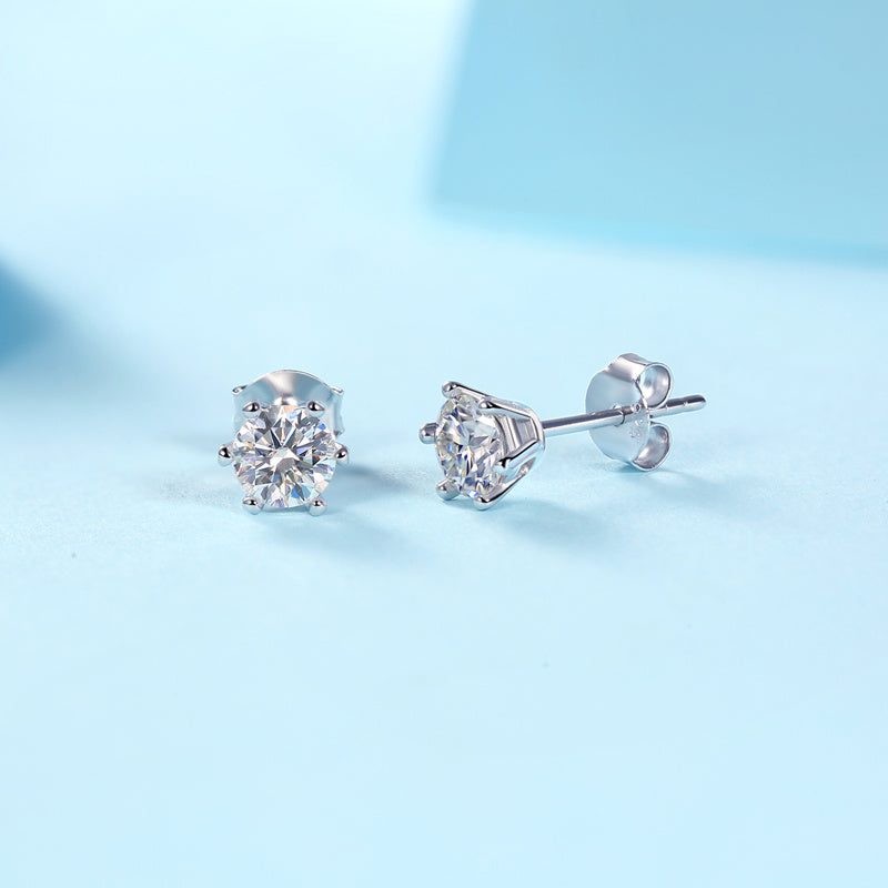 Classic Six-prong Moissanite Silver Earrings Luxury Fashion Diamond Stud Earrings