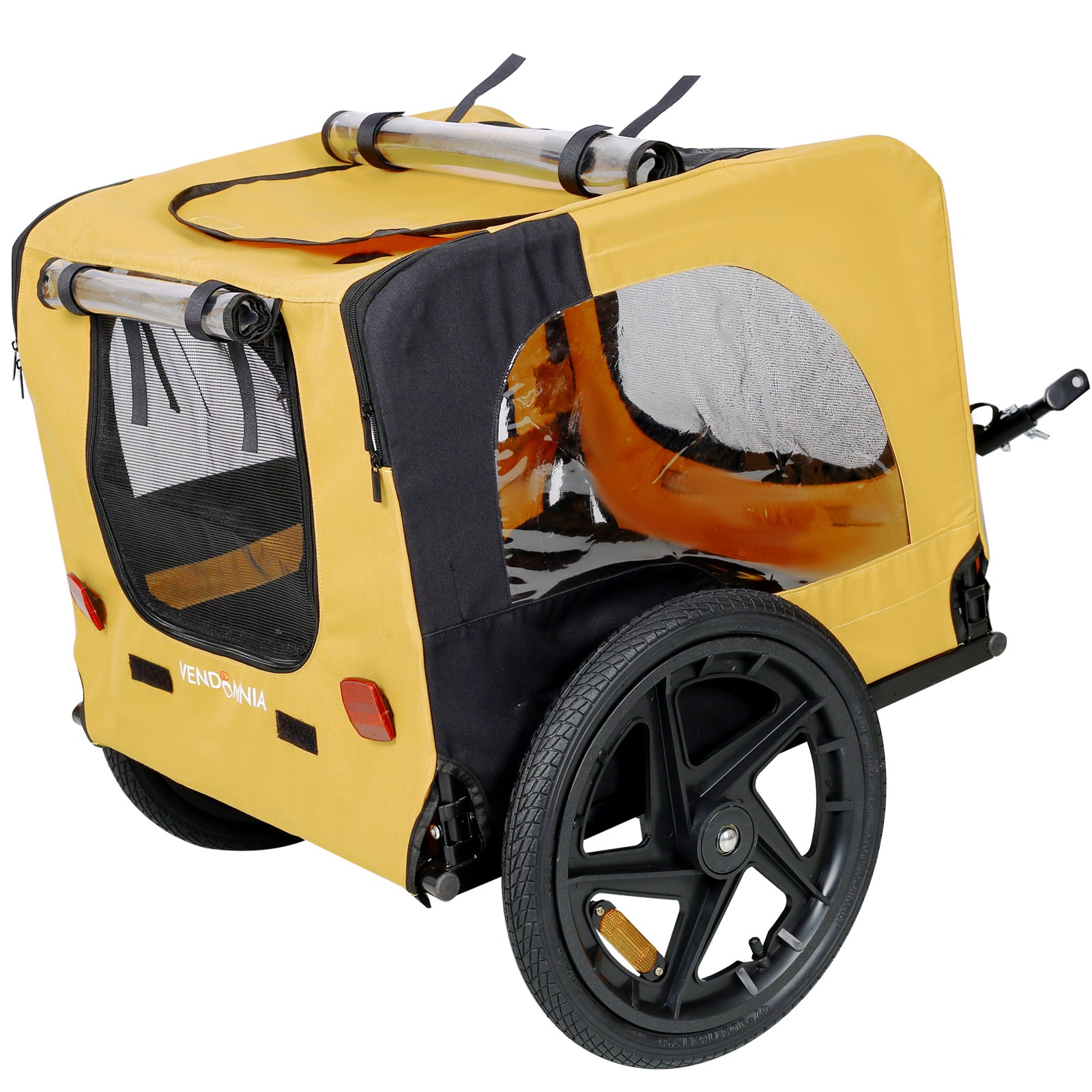Yellow Outdoor Heavy Duty Foldable Practical Pet Stroller Dog Carrier With Bicycle Tow - 5 - CJ