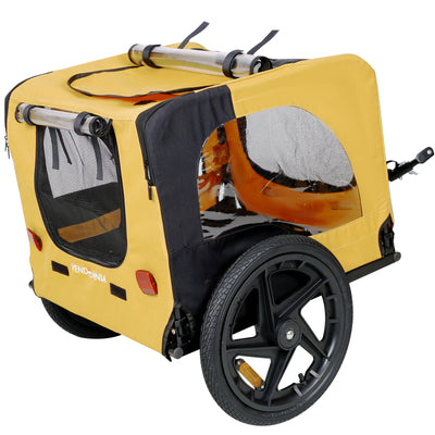 Yellow Outdoor Heavy Duty Foldable Practical Pet Stroller Dog Carrier With Bicycle Tow - 5 - CJ