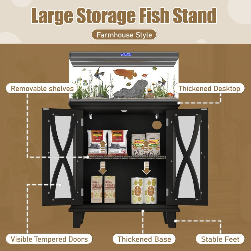 20 - gallon Aquarium Rack With 4 AC Outlets And 2 USB Outlets, Farmhouse - style Decorative Aquarium Rack Furniture With Adjustable Shelves 10 - 20 Gallon Reptile And Turtle Rack With Cabinet Storage Space - 5 - cjdroshippping