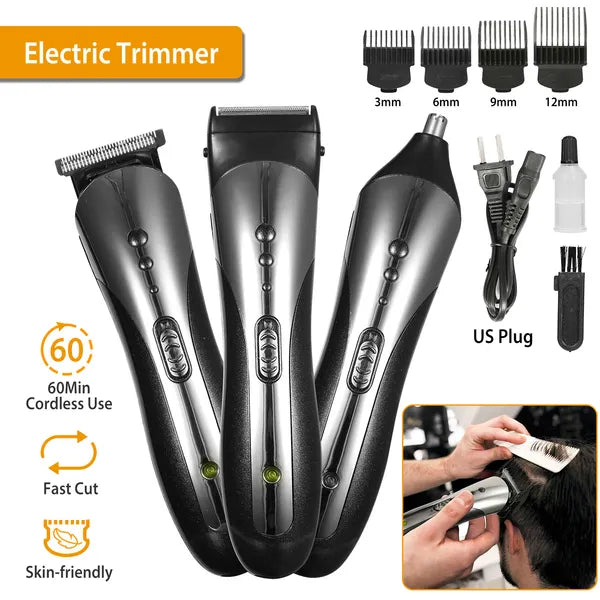 Men Electric Hair Clipper Trimmer Rechargeable Beard Shaver Razor Nose Trimmer Set - 5 - CJ