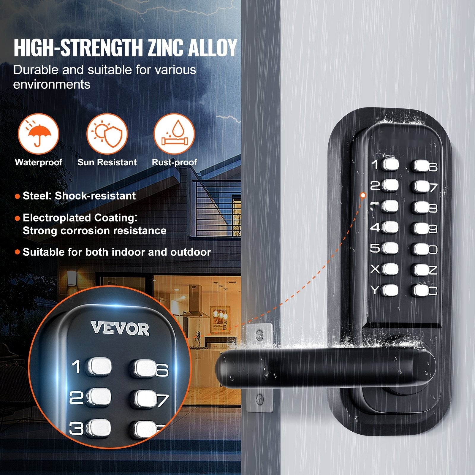 Mechanical Keyless Entry Door Lock, 14 Digit Keypad, Double - sided Embedded Outdoor Gate Door Locks Set With Keypad And Handle, Water - proof Zinc Alloy, Easy To Install, For Garden, Yard, Garage - 5 - CJ