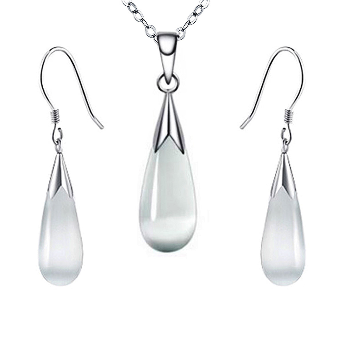 Emma Manor 14k White Gold Plated Water Drop Moonstone Women Jewelry Set - Pendant Necklace And Earrings - 5 - CJ