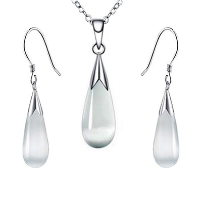Emma Manor 14k White Gold Plated Water Drop Moonstone Women Jewelry Set - Pendant Necklace And Earrings - 5 - CJ