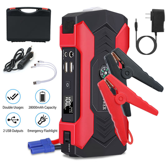Car Jump Starter Booster 800A Peak 28000mAh 12V Battery Charger Up To 6.0L Gas Or 3.0L Diesel Engine With LCD Screen 4 Modes LED Flashlight - 5 - CJ