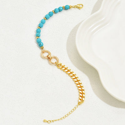 A Creative And Luxurious Instagram Style Double Ring Turquoise Multi Chain Mixed Bead Bracelet For Women's Vacation And Date Gifts - 5 - CJ