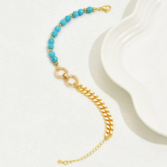 A Creative And Luxurious Instagram Style Double Ring Turquoise Multi Chain Mixed Bead Bracelet For Women's Vacation And Date Gifts - 5 - CJ