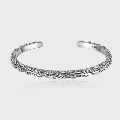 S925 Sterling Silver Vintage Style Carved Tang Grass Thai Silver Bracelet - 4 - CJ - KDP1415 - CJJE1602767 - KDP1415