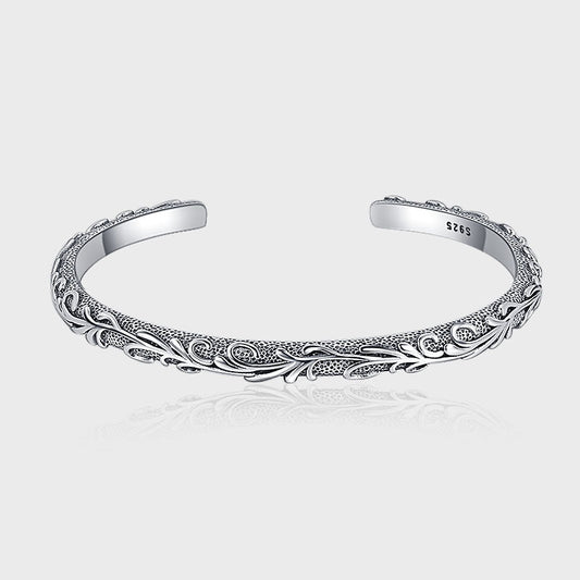 S925 Sterling Silver Vintage Style Carved Tang Grass Thai Silver Bracelet - 4 - CJ - KDP1415 - CJJE1602767 - KDP1415