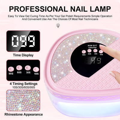 UV Nail Dryer Gel Nail Lamp, LED Light For Gel Polish - 4 Timers Professional Nail Art Accessories Nail Lamp With 42 Beads & Touch Display, Shining Crystal Decorations, Curing Gel Toe Nails - 5 - CJ
