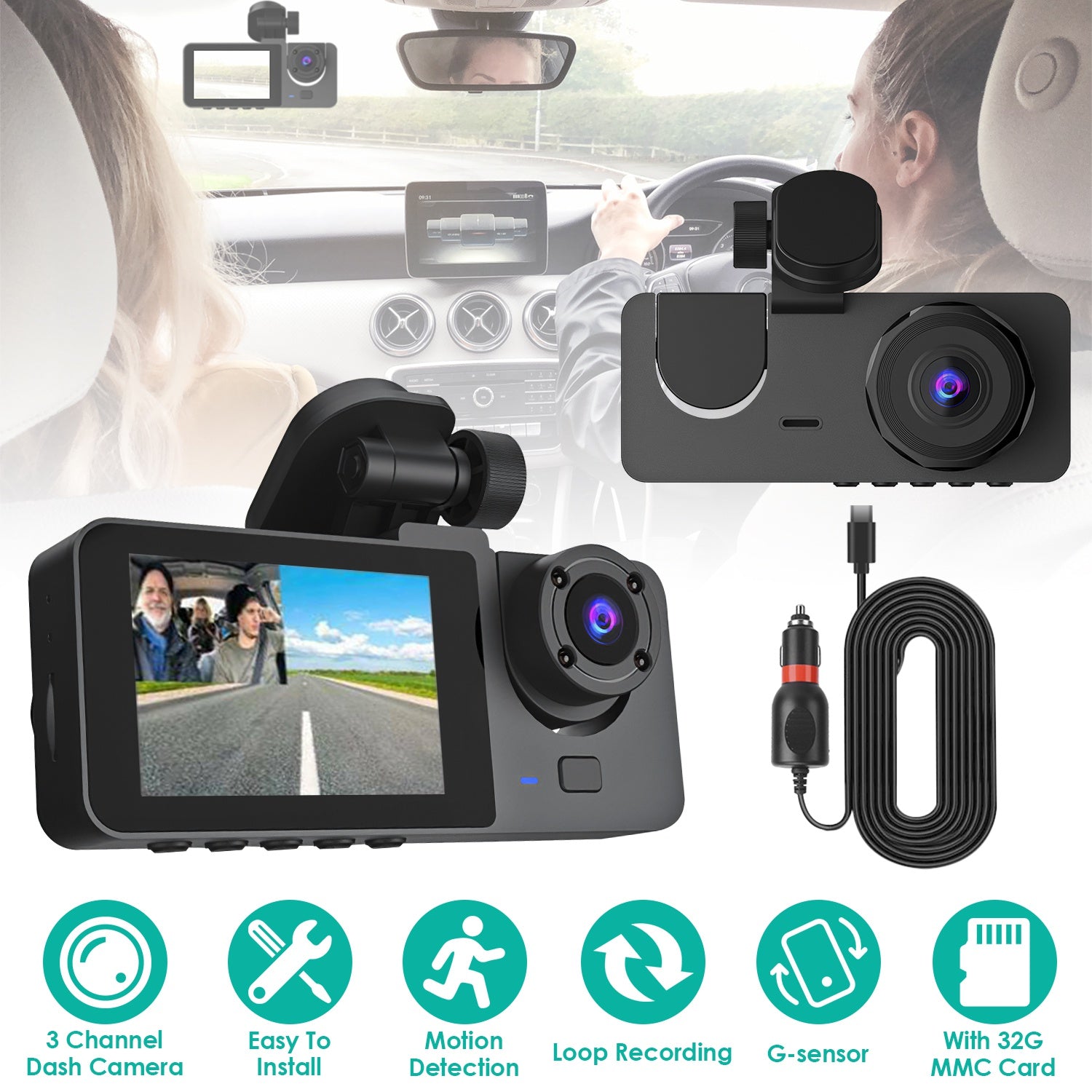 3 - channel Car Camera With 32GB MMC Card - 5.0 - CJ