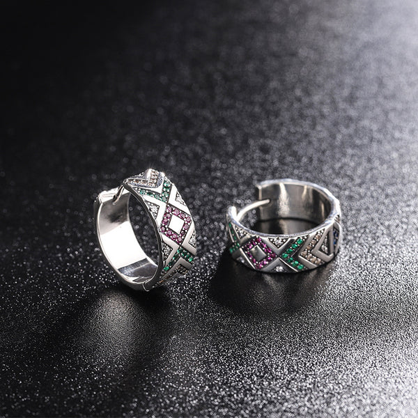Multicolor Tribal Stripe Earrings Women 925 Sterling Silver Anti Allergy - 4 - CJ
