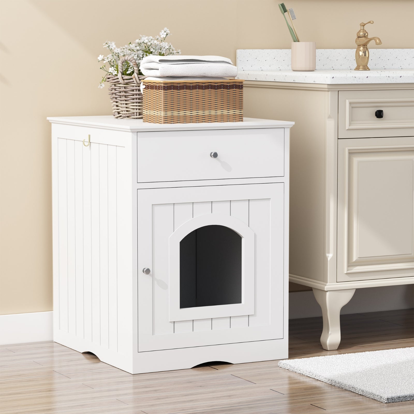 Wooden Pet House Cat Litter Box Enclosure, Side Table, Indoor Crate - 5 - CJ