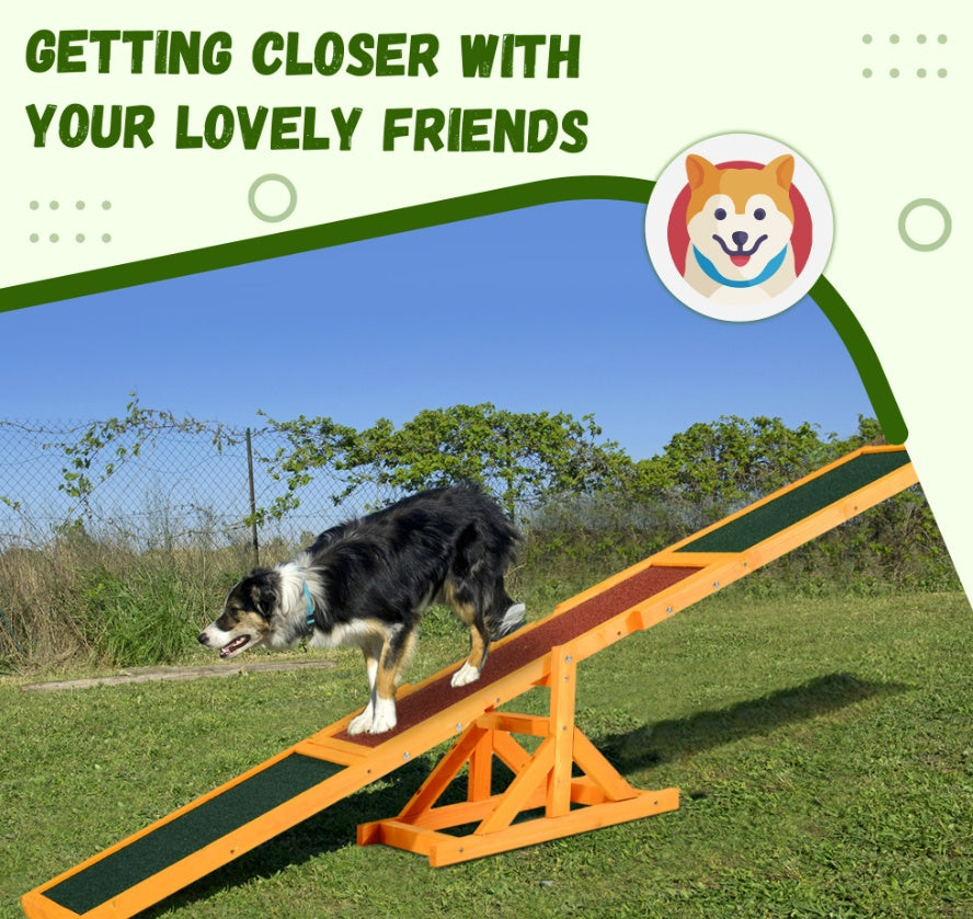 Wooden Dog Agility Seesaw, Training And Exercise Equipment, Weather Resistant, 71  L, Natural - 5 - CJ