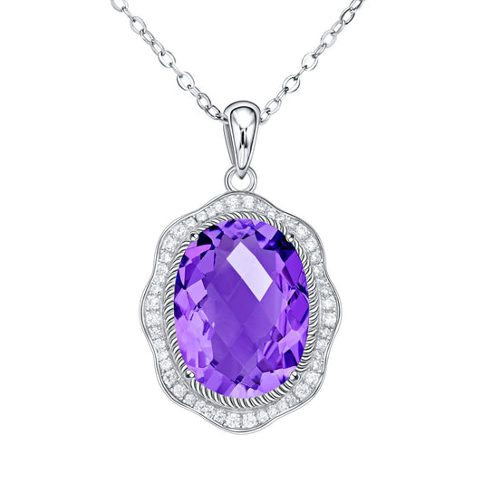 European And American Luxury Style Pendant S925 Silver Set Natural Amethyst Necklace Female - 4 - CJ