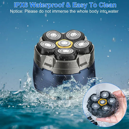 Cordless Electric Head Shaver For Men 6D Magnetic Floating Head IPX6 Waterproof Wet Dry Shaving Electric Razor Type - C Rechargeable Trimmer With LED Digital Display For Bald Man - 5 - CJ