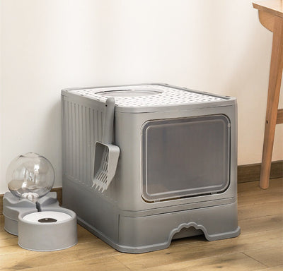 Large Double Door Drawer Foldable Cat Litter Basin - 0 - CJ