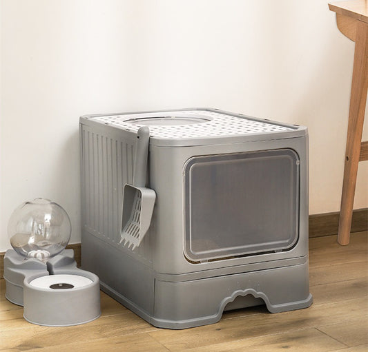 Large Double Door Drawer Foldable Cat Litter Basin - 0 - CJ