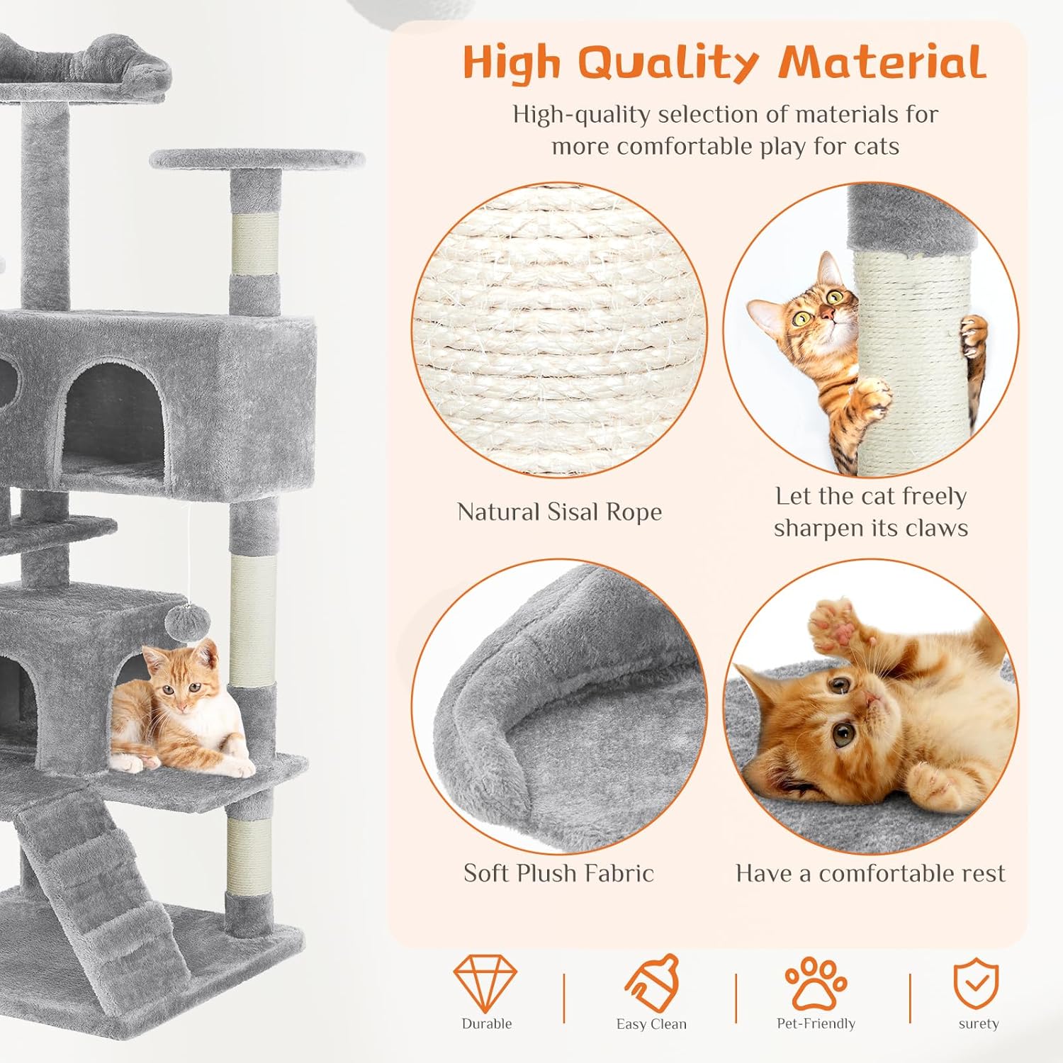 54 - Cat Tree Tower - Multi - level With Sisal Grab Post, Indoor Apartment With Ladder, Plush Toys, Rest And Play - 5 - CJ