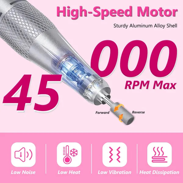 Portable Electric Nail Drill Bit 45000 RPM With 11 Bits Base Waist Clip Cordless Rechargeable Nail File Machine For Professional Salon Home Acrylic Nails Remove Nail Gel Polish Manicure - 5 - CJ