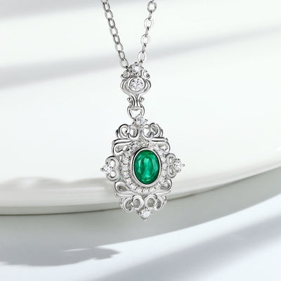 Natural Emerald Necklace Female Vintage Lace Design S925 Silver Inlaid Gem Pendant - 4 - https://x.com/titan_prim62775J