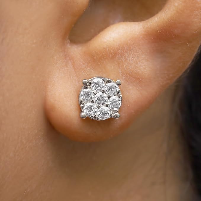 SAVEARTH DIAMONDS Carat Round Cut Lab Created Moissanite Diamond Cluster Stud Earrings In 14k Gold Over Sterling Silver Jewelry For Women - 5 - CJ