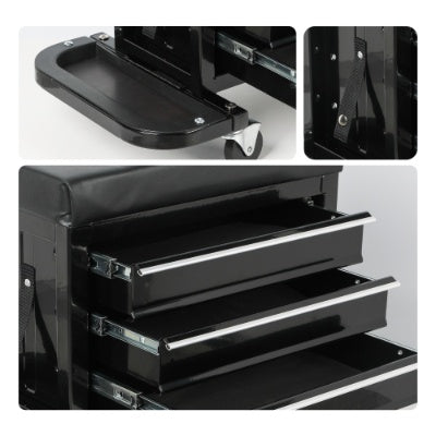 3 - Drawer Tool Chest Rolling Mechanic Seat With Tool Trays,350lbs Max Weight Capacity,Black - 5 - cjdropshipping