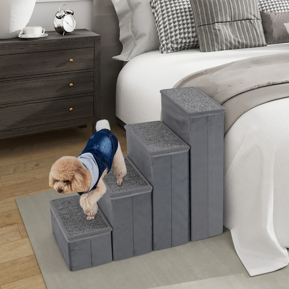 4 - Step Dog Stairs Non - slip Foldable Dog Ramp With Adjustable Steps - 5 - CJ