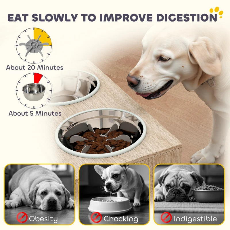 Elevated Dog Bowl, Large Feeding Dog Bowl Stand With 2 Stainless Steel Bowls, Storage Drawer, And Slow Feeder Mat. - 5 - CJ