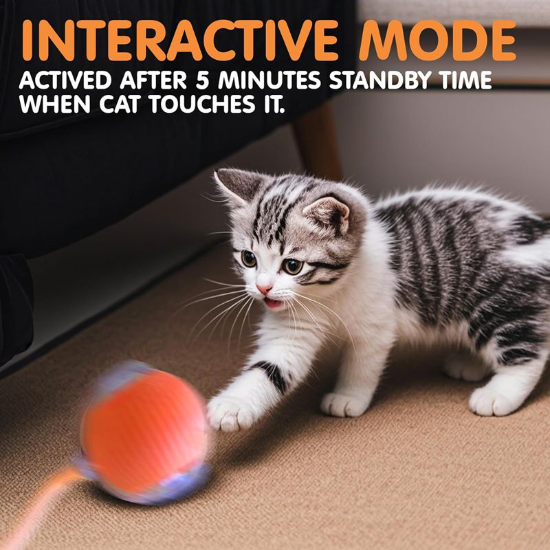 Cat Interactive Ball Toys Automatic Rolling Ball For Kitten Rechargeable Smart Pet Electric Toys With Teaser Sensor Cat Ball Toy - 4 - CJ