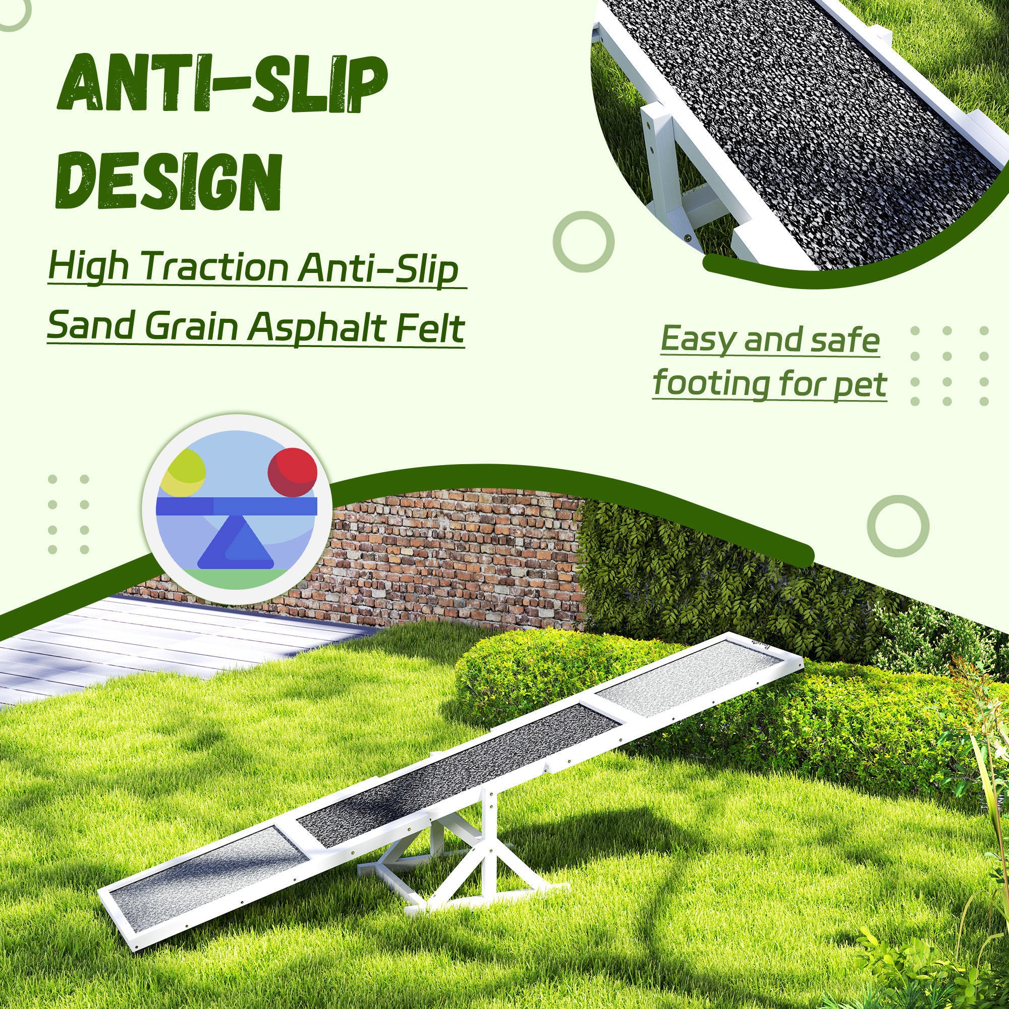 Wooden Dog Agility Seesaw For Training And Exercise, Weather Resistant, 83 L X 16 W X 14 H, White