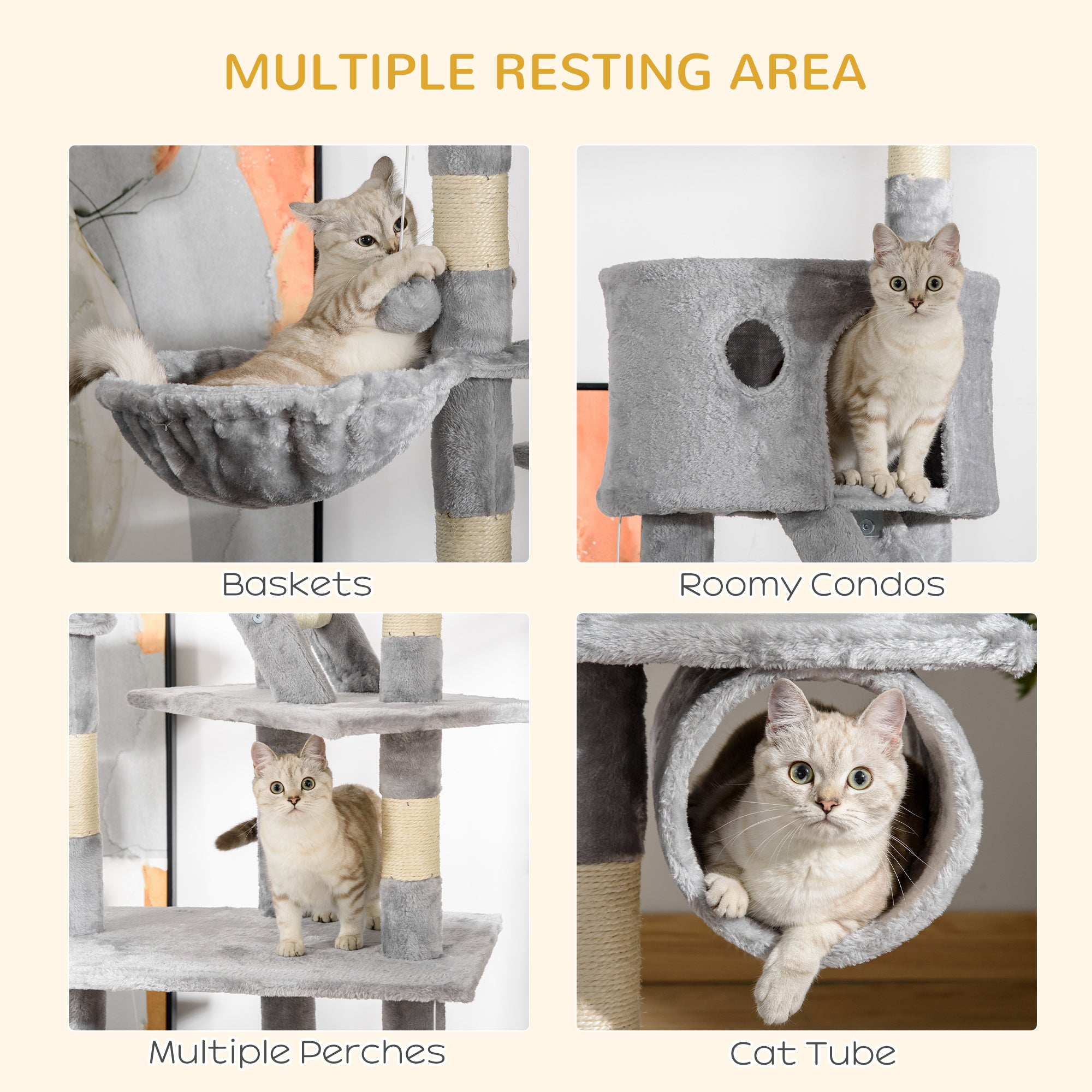 Floor Standing Cat Tree 94.5 - 10.25 Inch Height Adjustable Cat Climbing Tower, Apartment Hammock - 5 - cjdroshippping