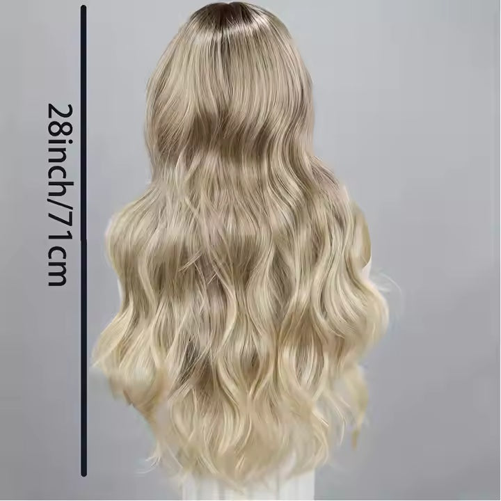 European And American Fashion T - shaped Lace Gold Gradient Wavy Curly Hair Wigs Shipped From Warehouse - 5 - CJ