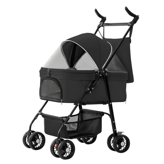 1Pc 4 - Wheels Pet Stroller Foldable Carrier Strolling Cart Travel Jogger Pet Stroller With Removable Liner Storage Basket For Dog Cat - 5 - CJ