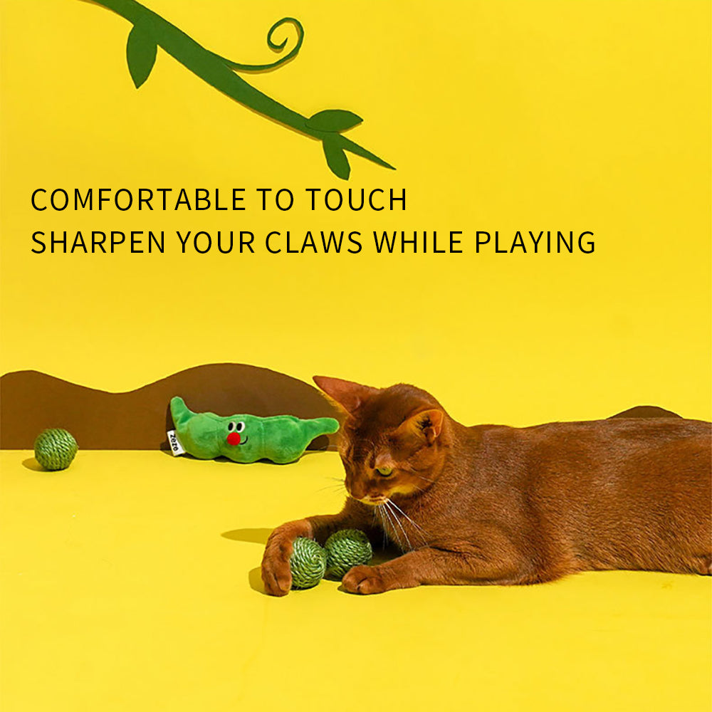 3PCS Cat Toy Balls, Interactive Pet Play Balls Sisal Rope Scratching Chew Ball Toy With Rustling Sound Pea Pod Storage For Indoor Kitten Training Hunting - 5 - CJ