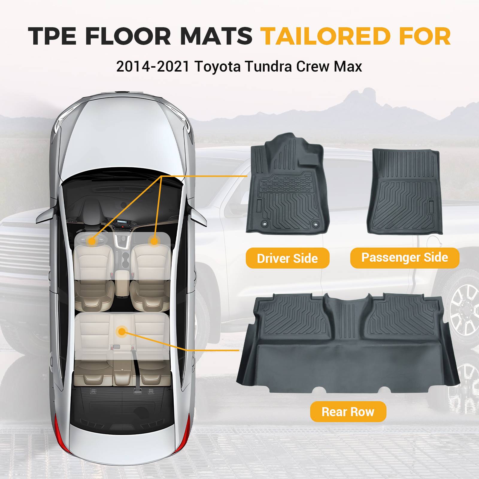 All Weather Car Floor Mats For 2014 - 2021 Tundra Double Cab Crew Max Cab - 5 - CJ